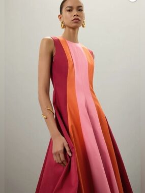 Roksanda Colorblock A-Line Sleeveless Dress in Pink, Orange & Burgundy